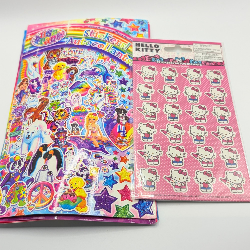Lisa Frank & Hello Kitty Sticker Set 8 Sheets Total Rainbow Retro Kids Crafting